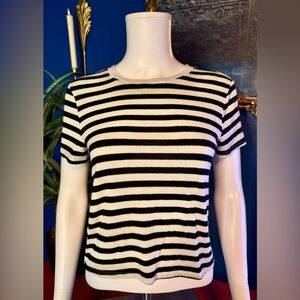 Ultra Flirt Super Stretchy Black White YELLOW Striped Short Sleeve Tee Size S